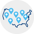 An illustrated icon of the United States with map markers